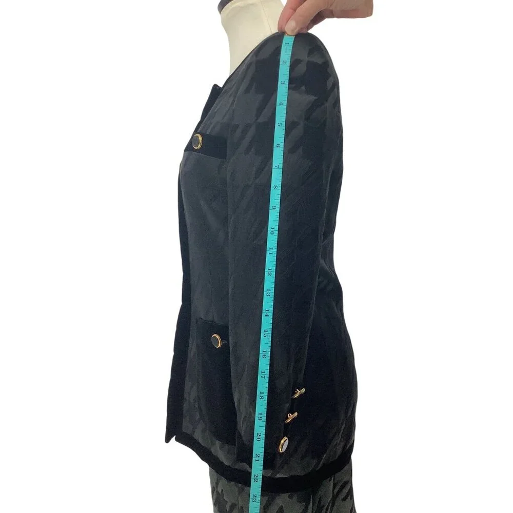 ESCADA Womens 34 US 2 Black Wool Silk Houndstooth Skirt & Blazer Elegant Luxury - Picture 5 of 16